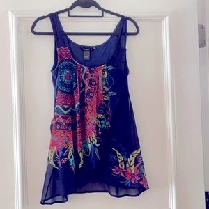 Top - One Piece- Sheer over Navy tank. New